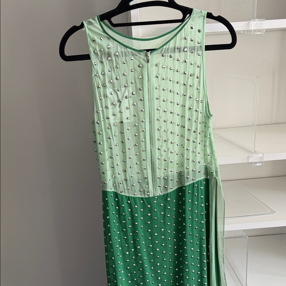Diane Von Furstenberg Mint and Forest Green Embellished Midi Dress - Picture 2 of 9